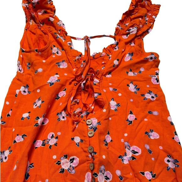 Free People Orange Citrus Print Mini Dress Linen Sundress Medium - Picture 8 of 13